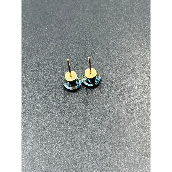 Designer Signed‎ Yellow Gold 10k Prong Swiss Blue Topaz Earring 14k Backs 6mm - Picture 8 of 14